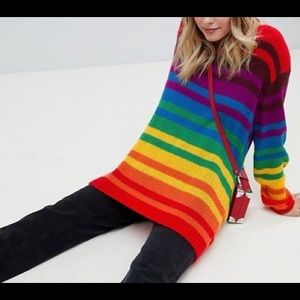 NWT ASOS Rainbow Oversized Cozy Striped Sweater